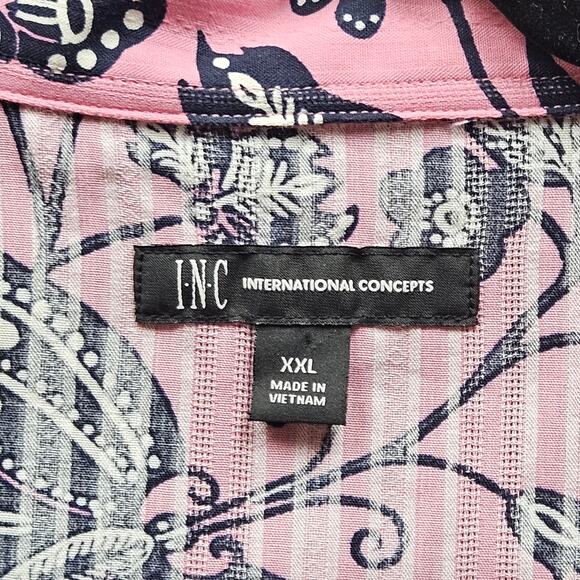 INC International Concepts XXL Pink Black Long Sleeve Floral Butterfly Shirt - Picture 3 of 8